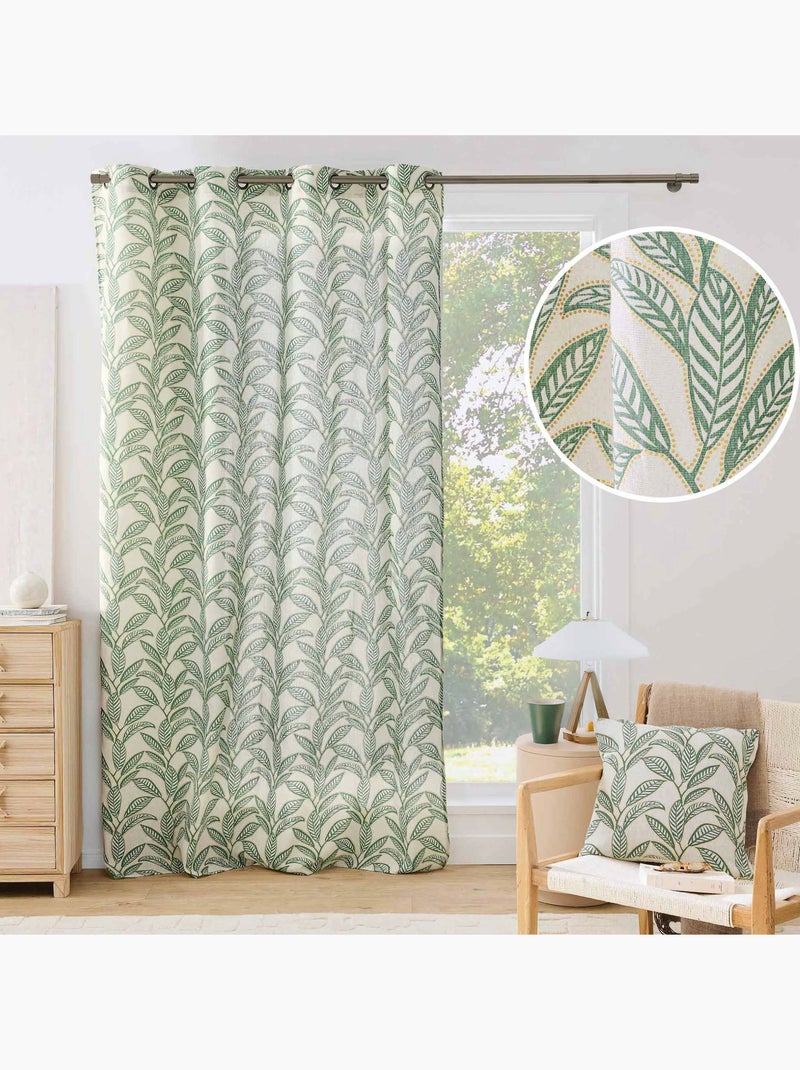 Tenda filtrante con occhielli in policotone stampata con motivo fogliame metallizzato Verde - Kiabi