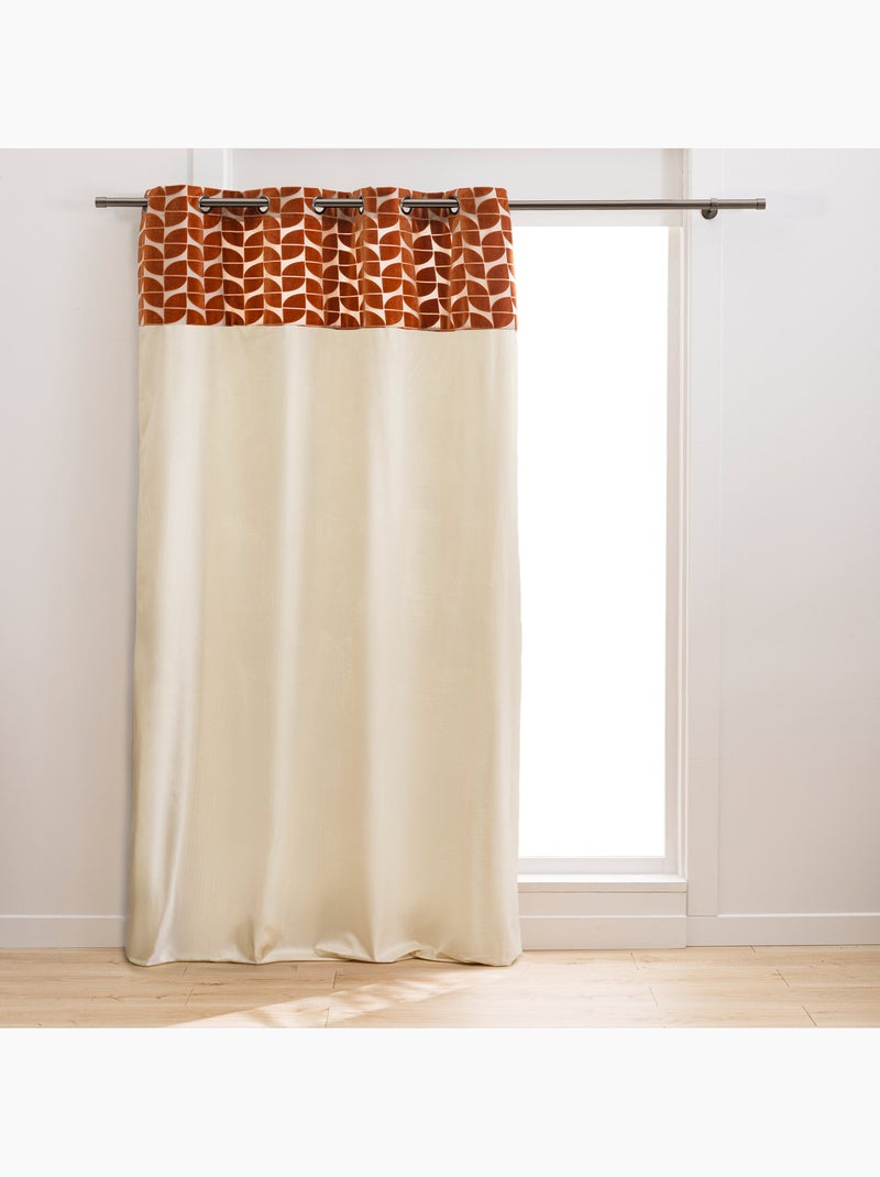 Tenda filtrante in velluto con occhielli e fascia geometrica Arancione - Kiabi