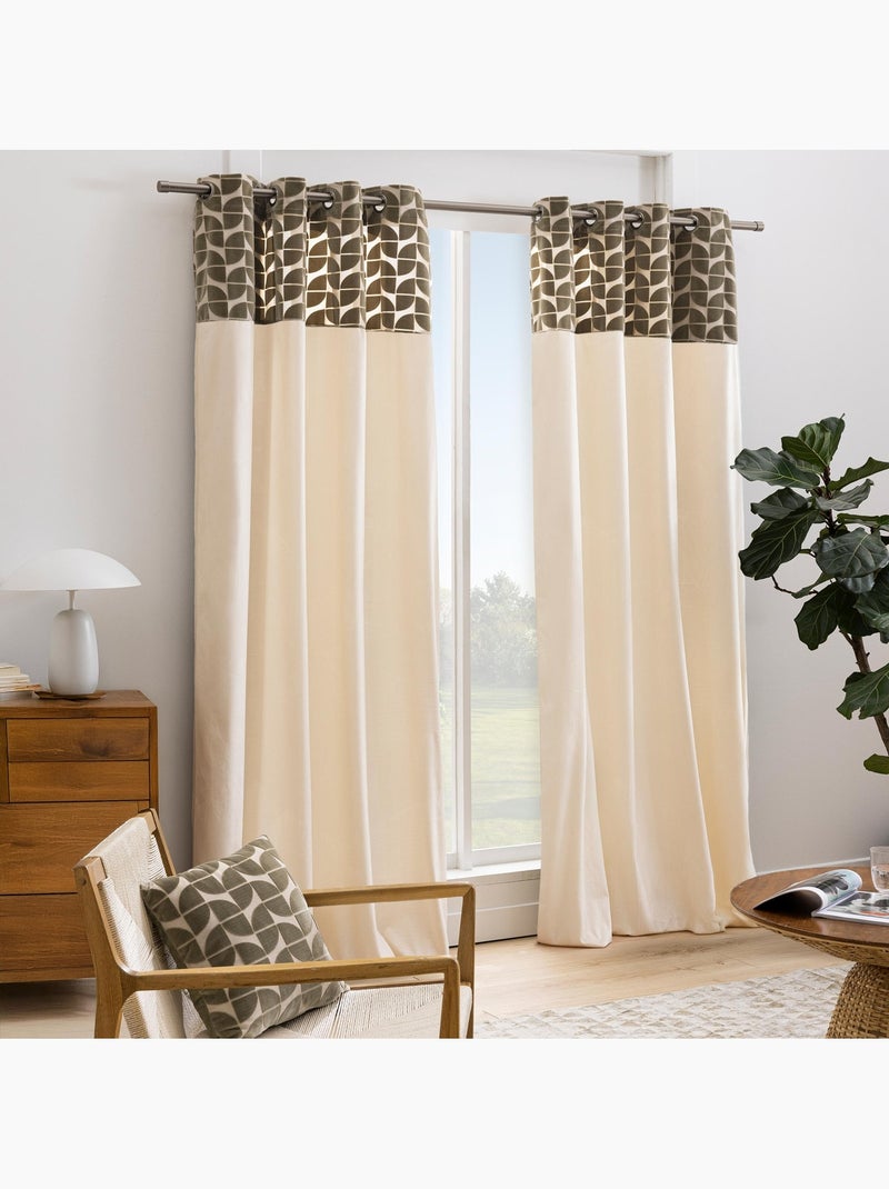 Tenda filtrante in velluto con occhielli e fascia geometrica Verde - Kiabi