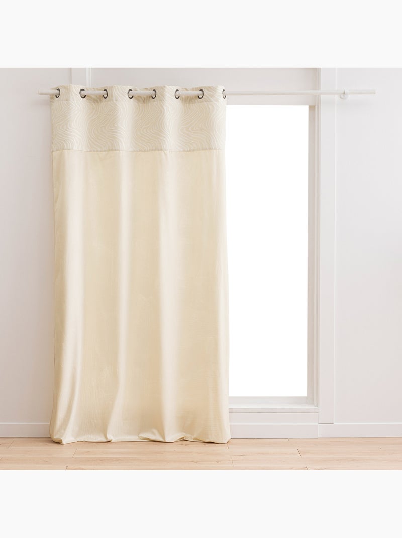 Tenda filtrante in velluto con occhielli e fascia in jacquard a strisce zebrate Legno naturale - Kiabi