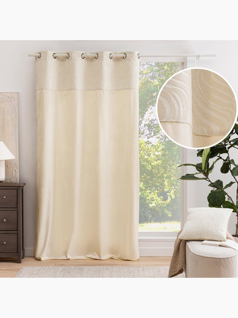 Tenda filtrante in velluto con occhielli e fascia in jacquard a strisce zebrate Legno naturale - Kiabi