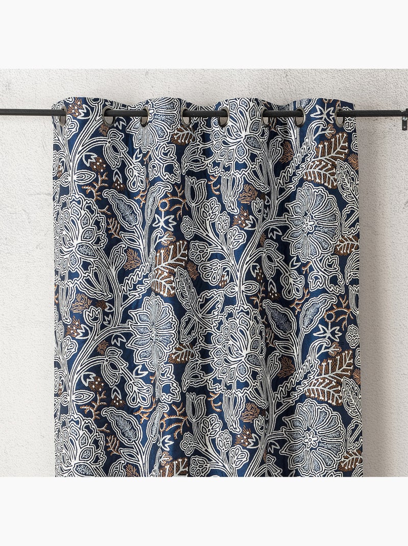 Tenda filtrante jacquard floreale a motivo grafico e raffinato Blu - Kiabi