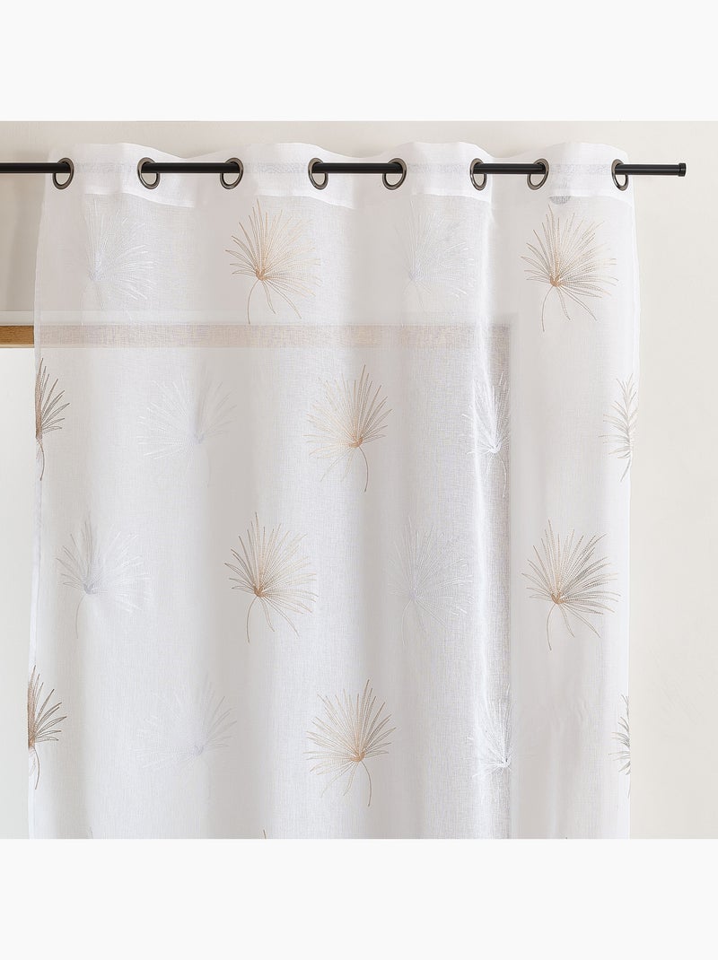 Tenda filtrante ricamata con motivo a palma e occhielli Beige - Kiabi