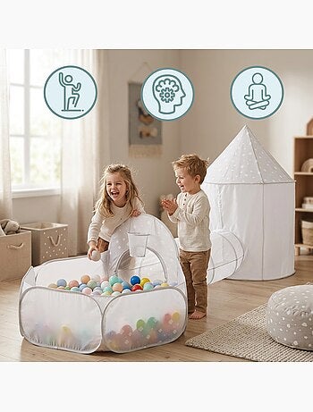 Tenda gioco 3-in-1 mamabrum per bambini – castello, piscina con palline e tunnel dai 3 anni