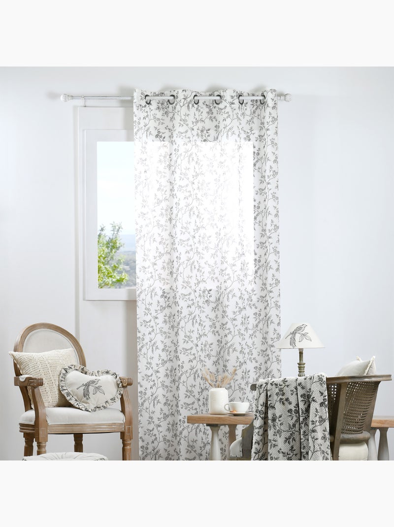 Tenda in cotone con occhielli e stampa floreale Ecru - Kiabi