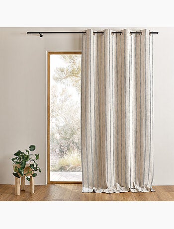 Tenda in cotone fiammato a righe con occhielli