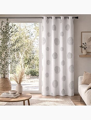 Tenda in shantung bianco, ricamata con cerchi misti