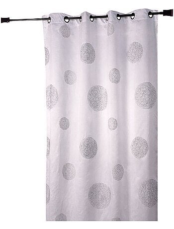 Tenda in shantung bianco, ricamata con cerchi misti
