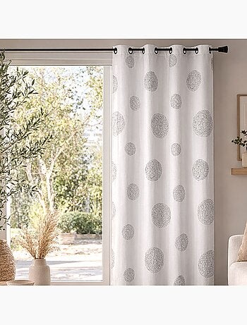Tenda in shantung bianco, ricamata con cerchi misti