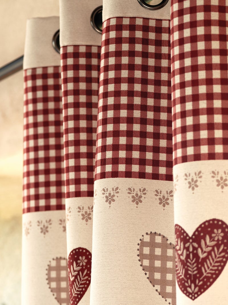 Tenda jacquard ad occhiello con top in percalle e motivi a cuore Tortora - Kiabi