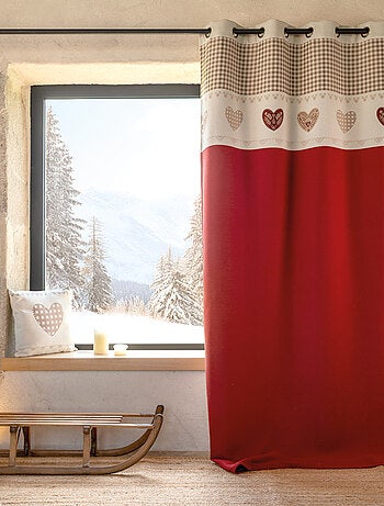 Tenda jacquard con occhielli, parte superiore a quadri vichy e motivi a cuor