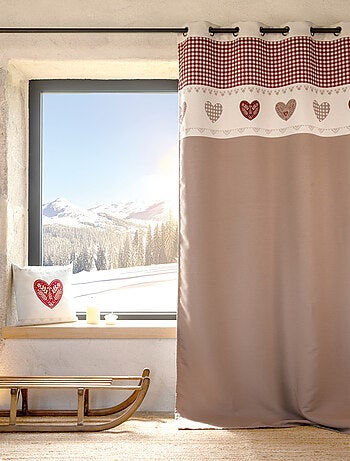 Tenda jacquard con occhielli, parte superiore a quadri vichy e motivi a cuor