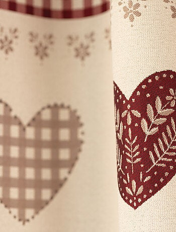Tenda jacquard con occhielli, parte superiore a quadri vichy e motivi a cuor