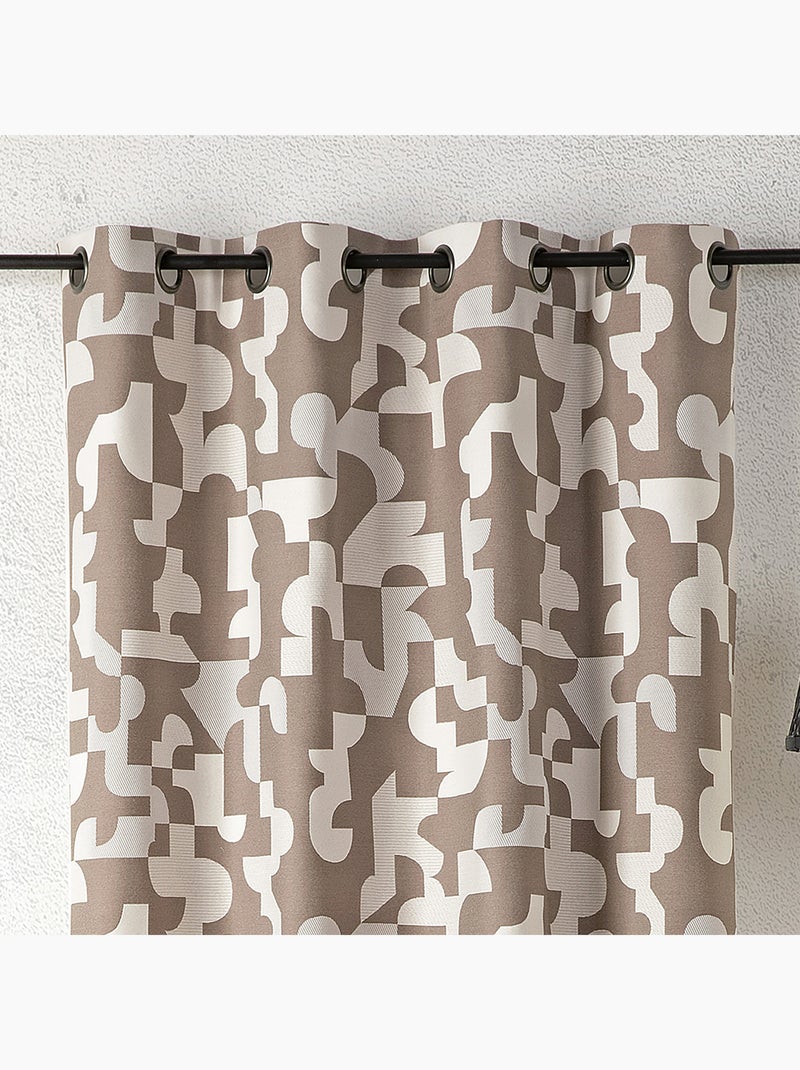 Tenda jacquard geometrica dalla texture retrò Tortora - Kiabi