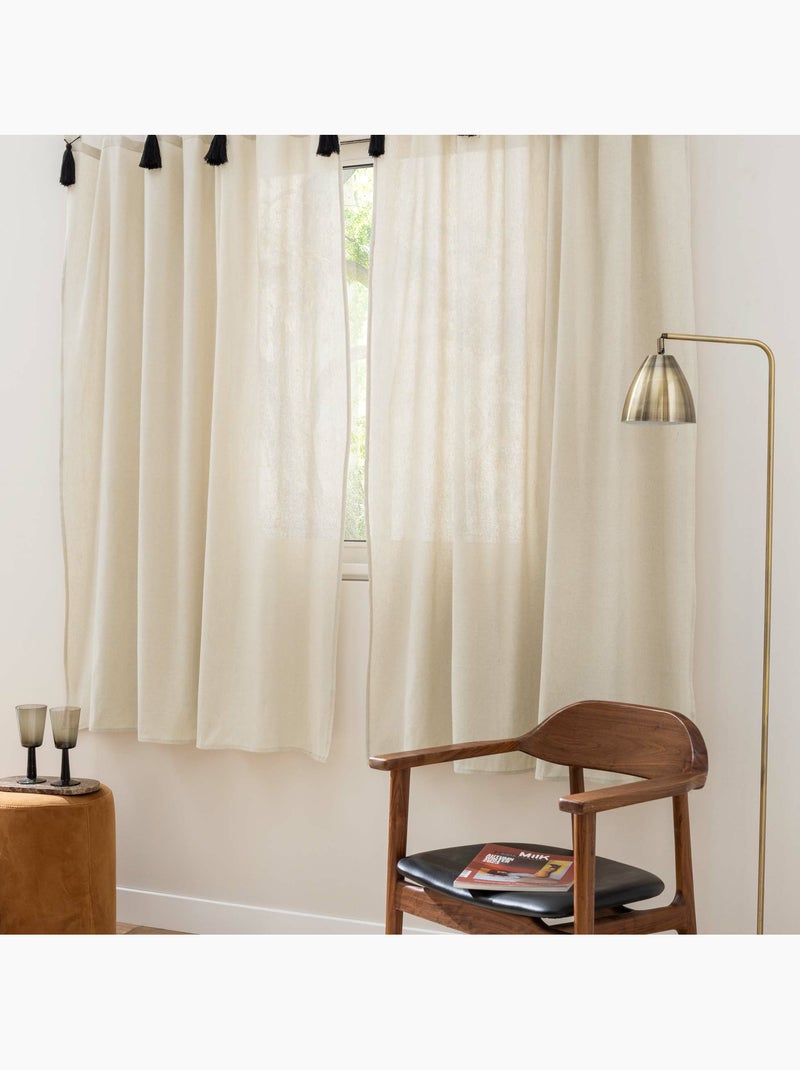 Tenda paravento in policotone con passanti e nappe Beige - Kiabi