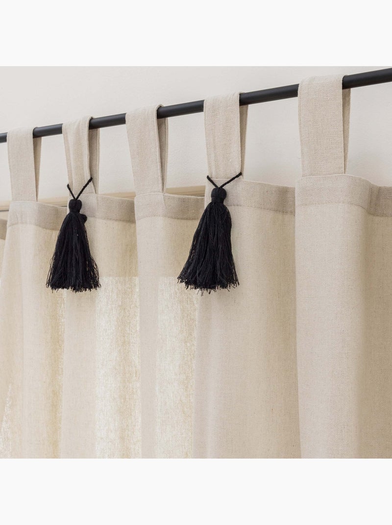 Tenda paravento in policotone con passanti e nappe Beige - Kiabi