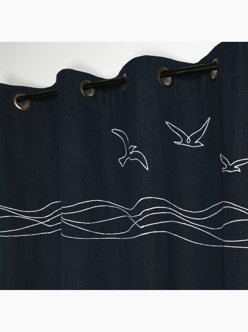 Tenda schermata in policotone con occhielli con motivo marino Blu marino - Kiabi