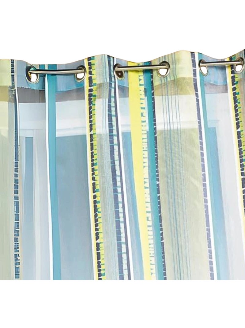 Tenda trasparente in organza jacquard a righe verticali Blu petrolio - Kiabi