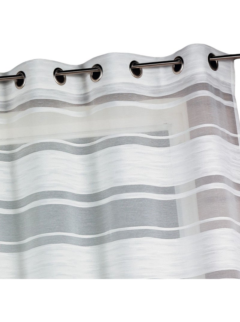 Tenda trasparente jacquard a righe orizzontali Avorio - Kiabi