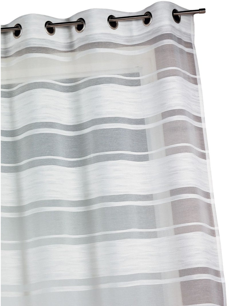 Tenda trasparente jacquard a righe orizzontali Avorio - Kiabi