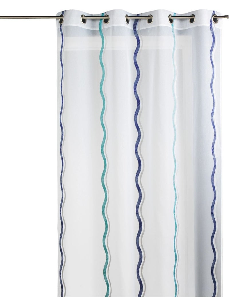 Tenda trasparente jacquard a righe verticali ondulate Blu - Kiabi