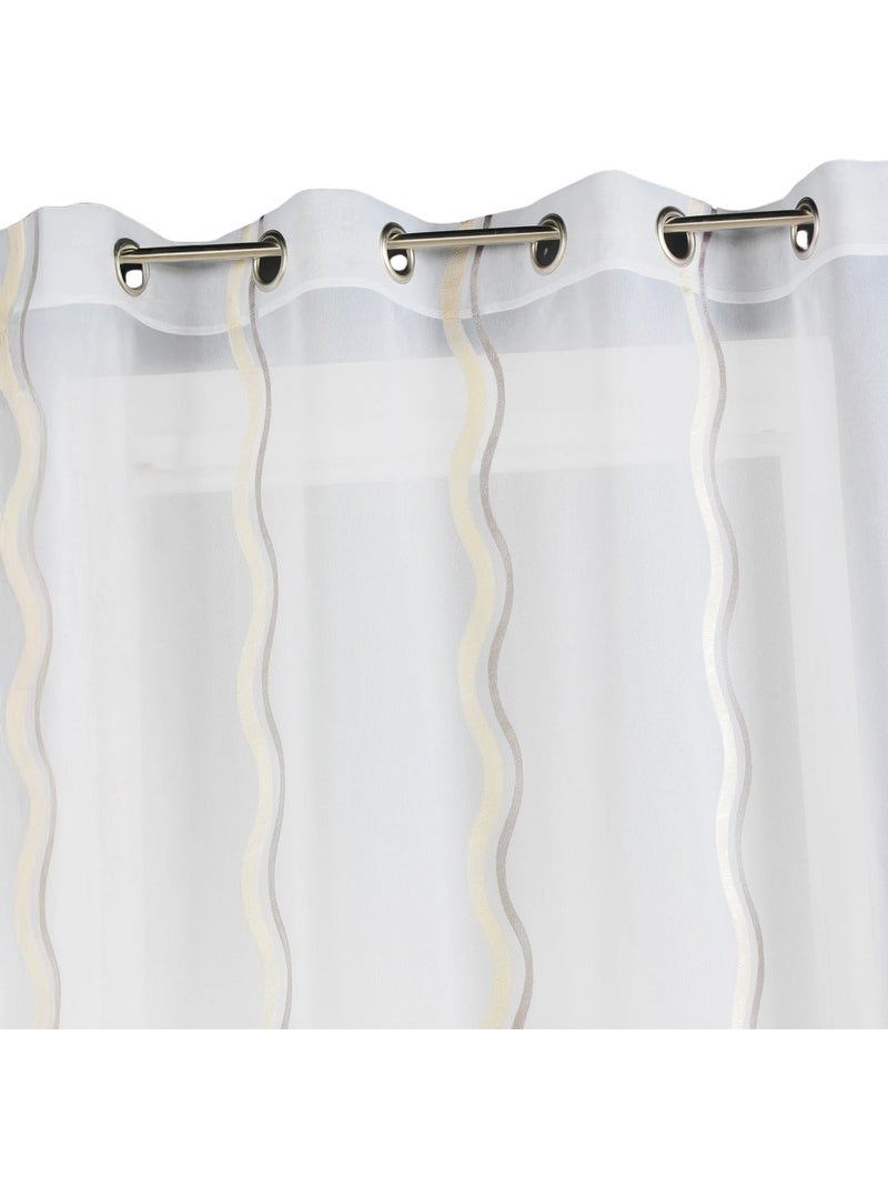 Tenda trasparente jacquard a righe verticali ondulate Tortora - Kiabi
