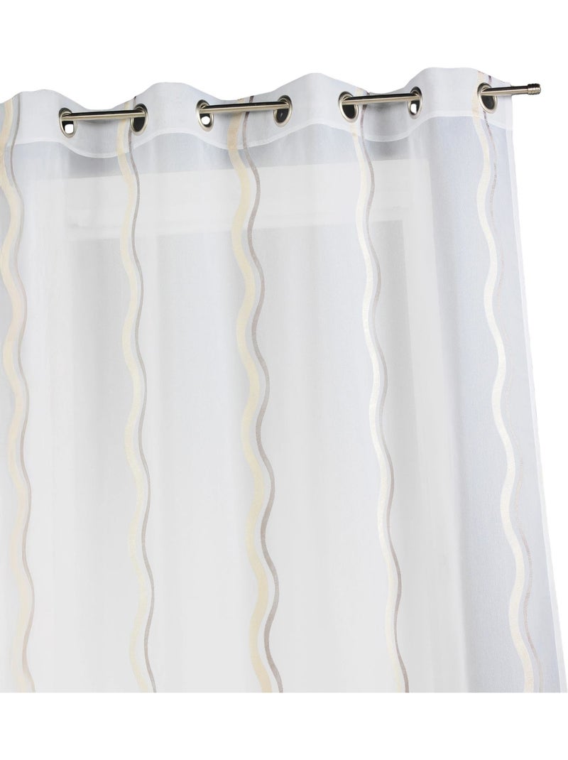 Tenda trasparente jacquard a righe verticali ondulate Tortora - Kiabi