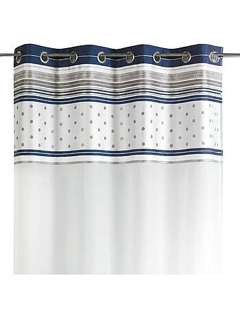 Tenda trasparente jacquard con bordatura a righe orizzontali
