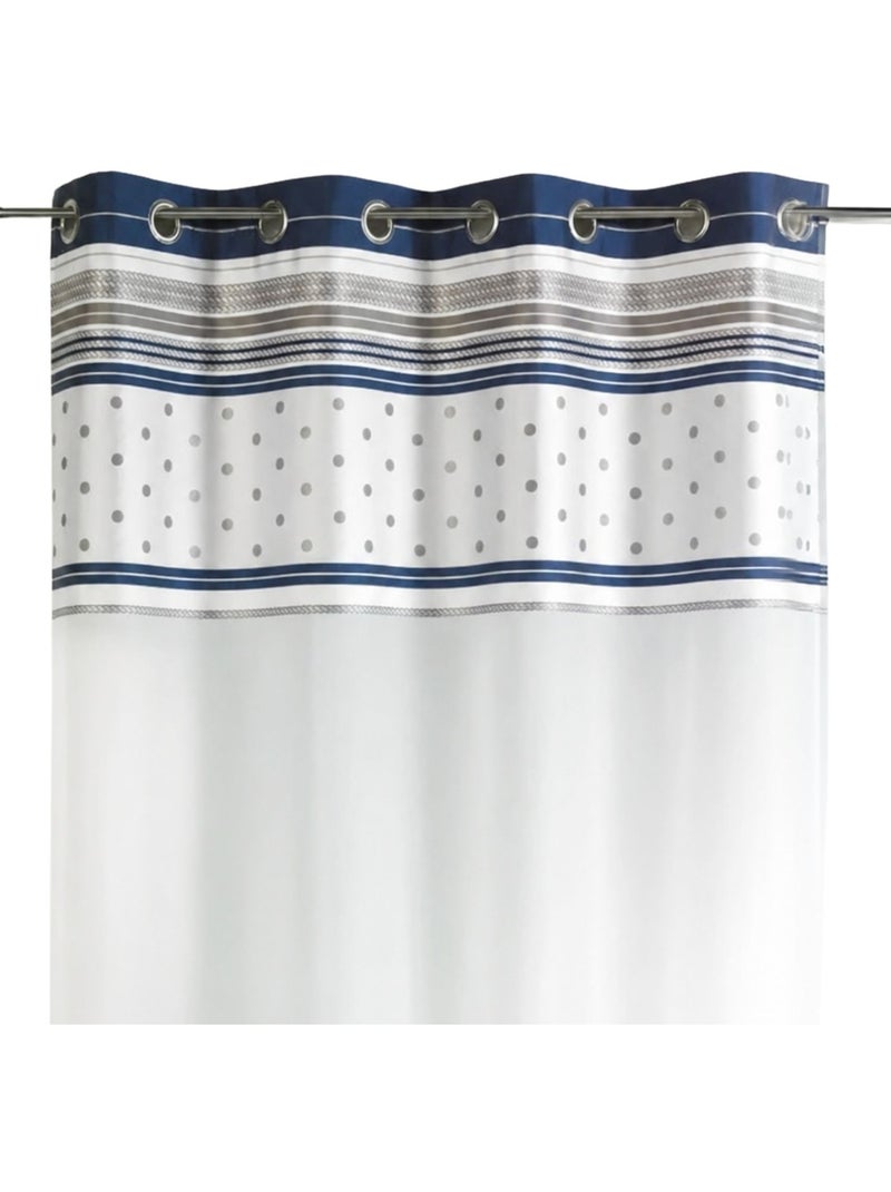 Tenda trasparente jacquard con bordatura a righe orizzontali Blu marino - Kiabi