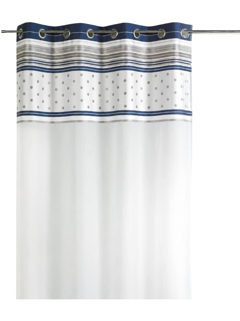 Tenda trasparente jacquard con bordatura a righe orizzontali Blu marino - Kiabi