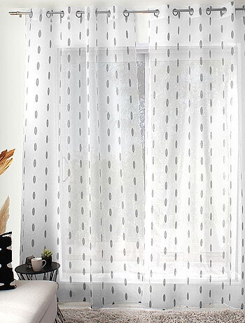 Tenda trasparente jacquard con pois ovali e occhielli