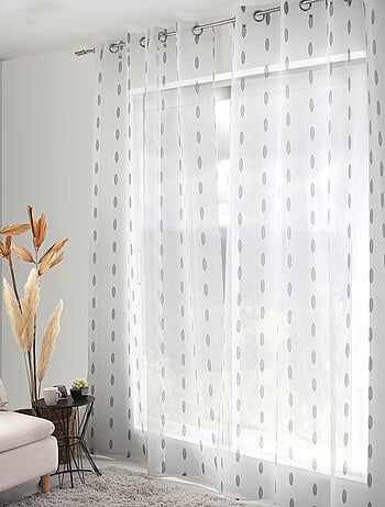 Tenda trasparente jacquard con pois ovali e occhielli