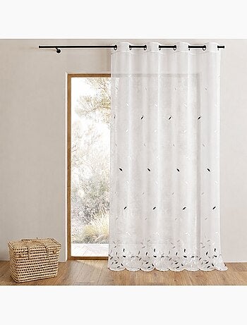 Tenda trasparente ricamata con foglie e orlo smerlato