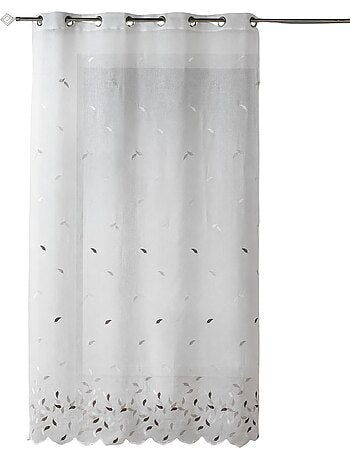 Tenda trasparente ricamata con foglie e orlo smerlato