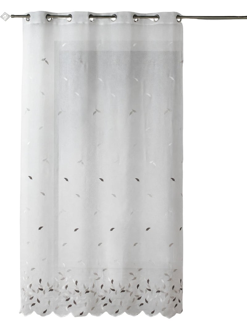 Tenda trasparente ricamata con foglie e orlo smerlato Beige - Kiabi