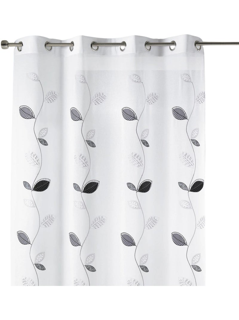 Tenda trasparente ricamata con motivi a foglie Bianco - Kiabi