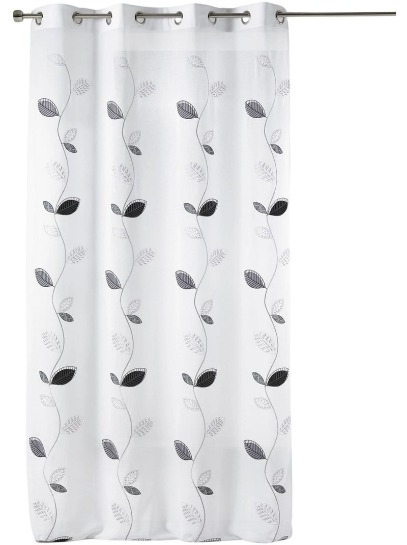 Tenda trasparente ricamata con motivi a foglie Bianco - Kiabi