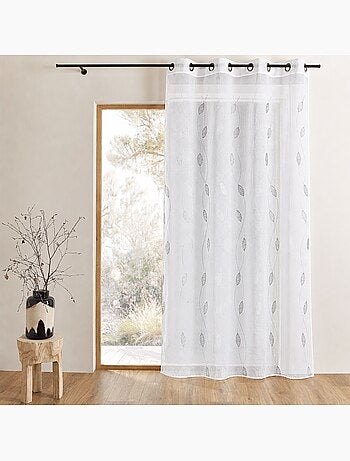 Tenda trasparente ricamata con motivi a foglie