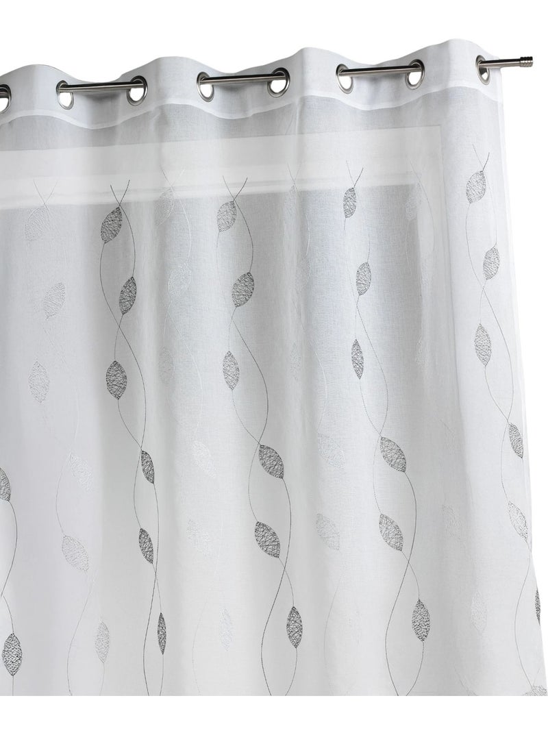Tenda trasparente ricamata con motivi a foglie Grigio chiaro - Kiabi
