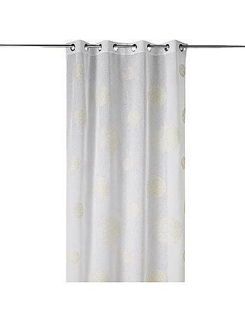 Tenda trasparente ricamata con motivi a grandi cerchi realizzati con fili di lurex