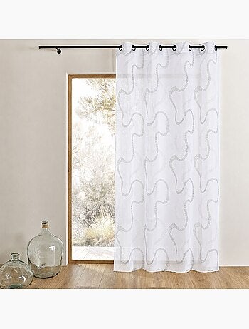 Tenda trasparente ricamata con motivi a zigzag