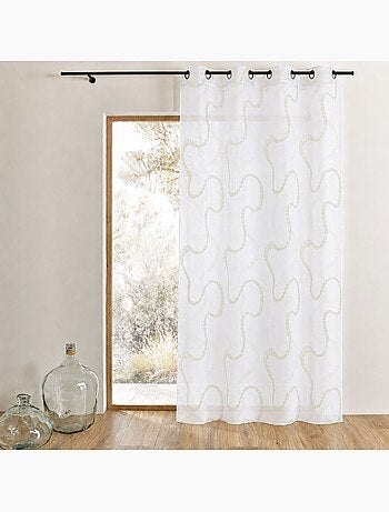 Tenda trasparente ricamata con motivi a zigzag