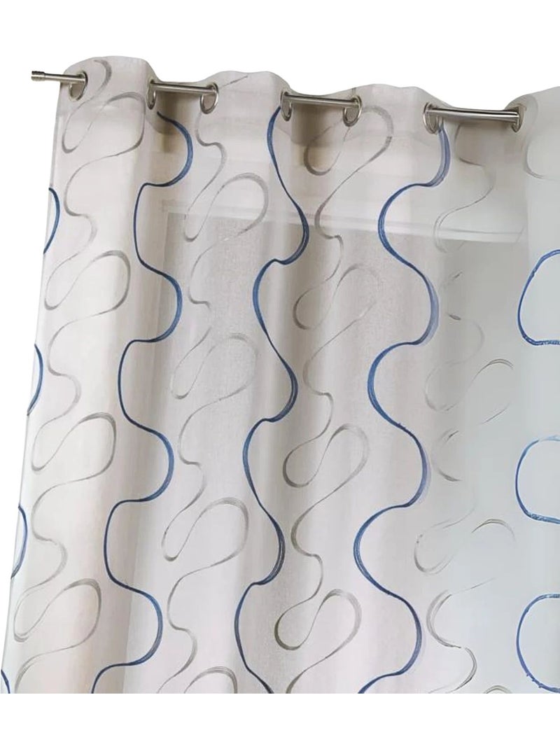Tenda trasparente ricamata con motivi contemporanei Blu - Kiabi