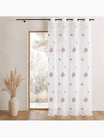 Tenda trasparente ricamata con motivi floreali circolari e linee ondulate
