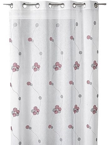 Tenda trasparente ricamata con motivi floreali circolari e linee ondulate