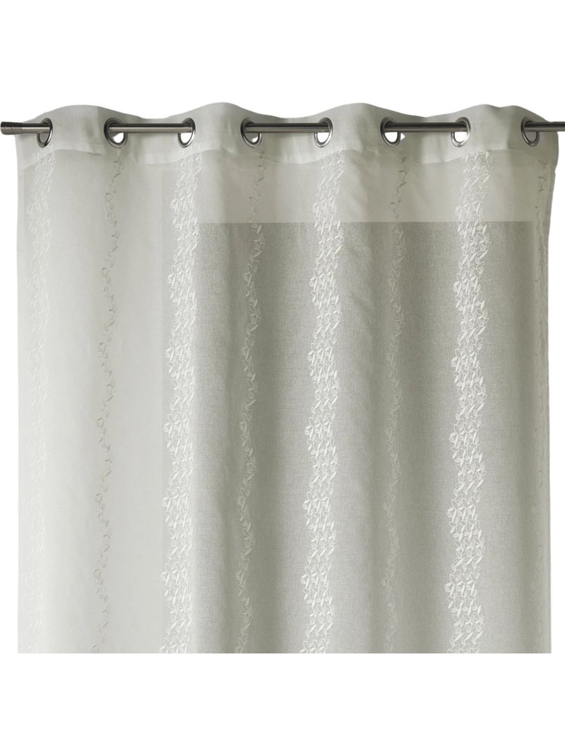 Tenda trasparente ricamata con sottili righe verticali stilizzate Avorio - Kiabi