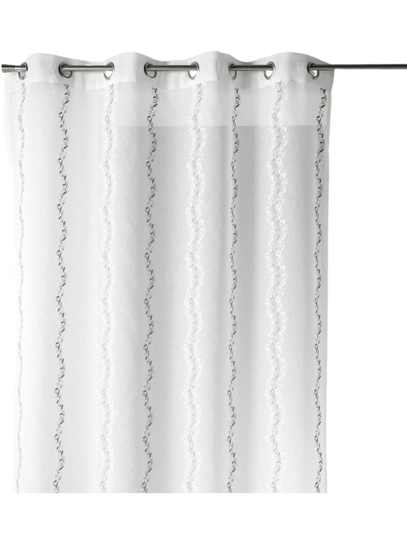 Tenda trasparente ricamata con sottili righe verticali stilizzate Bianco - Kiabi
