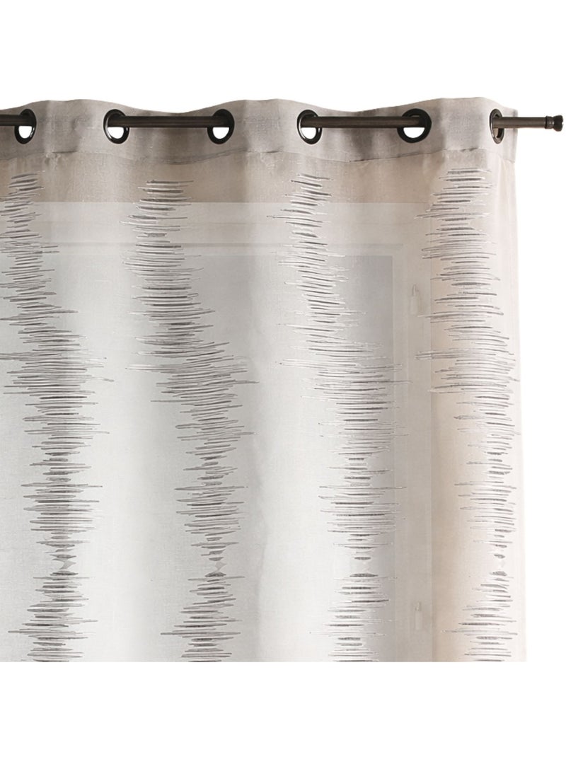 Tenda velata ricamata a zig zag con occhielli Grigio chiaro - Kiabi