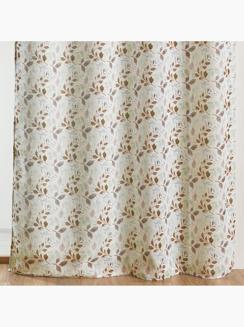 Tenda vetro poli-lino stampa motivo fogliame con occhielli Marrone - Kiabi