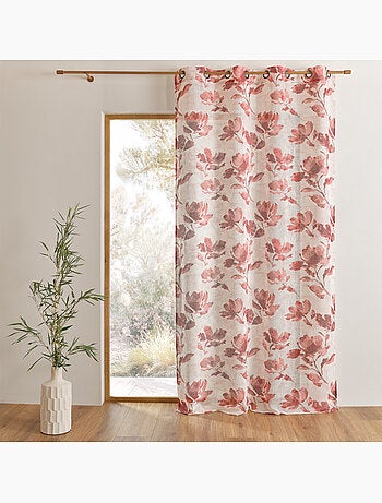 Tenda voile poly-lino stampata a motivo floreale con occhielli